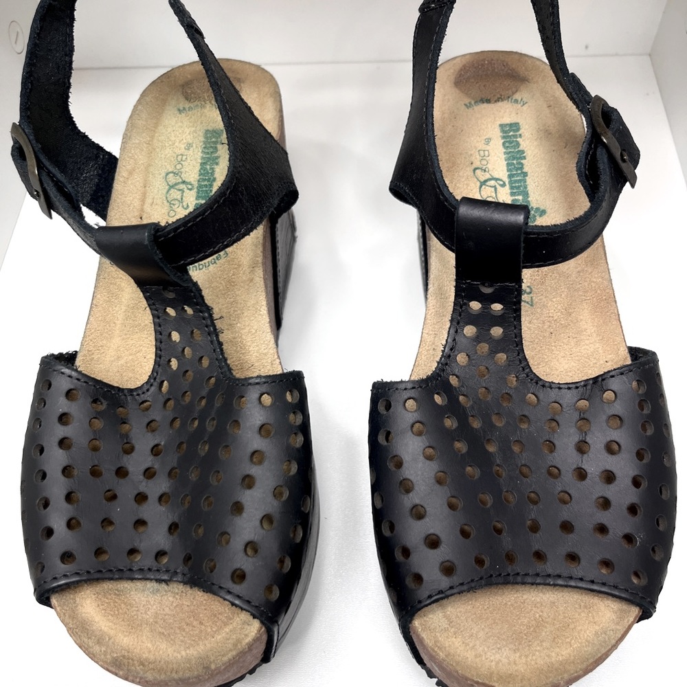 Bionatura black leather wedge sandal.